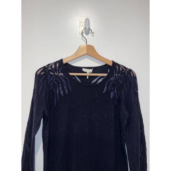 Sandro Blue  Sheer Leaf Long Sleeve Knit Pullover Sweater Women's Size Lage - Picture 3 of 8